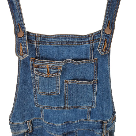 Free People Womens 31 Washed Denim Skinny Leg Overalls Side Zipper Pre-Owned - Picture 2 of 5